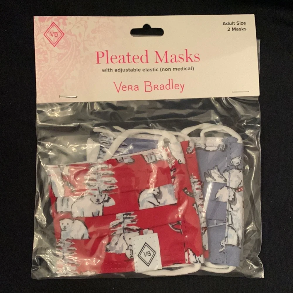 Vera Bradley adult face masks beary merry red 2 pack NWT